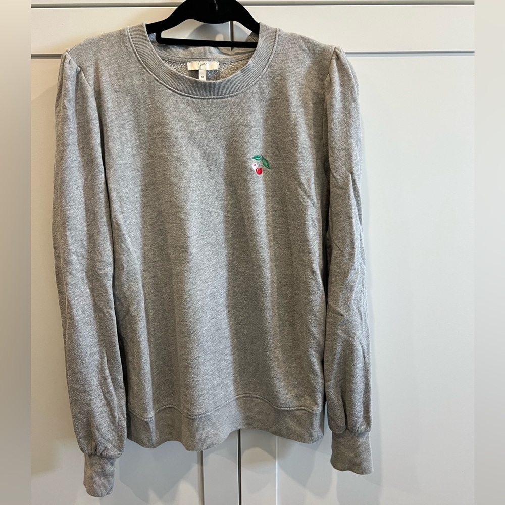 Lightweight Grey Sweatshirt with Cherry Embroidery
